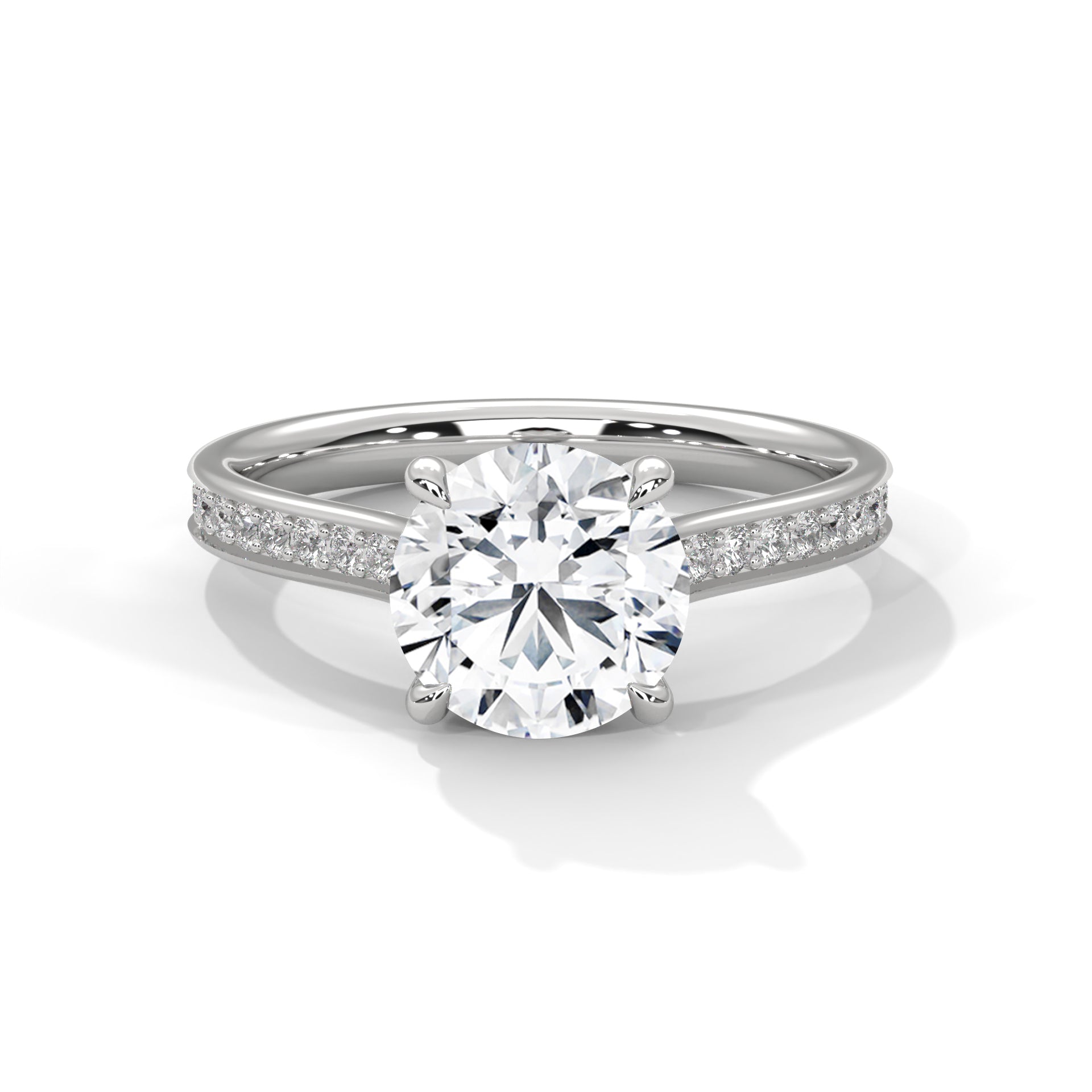 1–3 Carat Round Lab-Grown Diamond Solitaire Engagement Ring – Six Prongs - Pave Band – 18K Gold