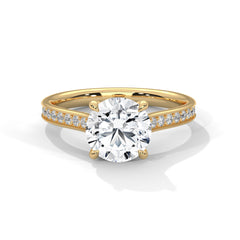 1–3 Carat Round Lab-Grown Diamond Solitaire Engagement Ring – Six Prongs - Pave Band – 18K Gold