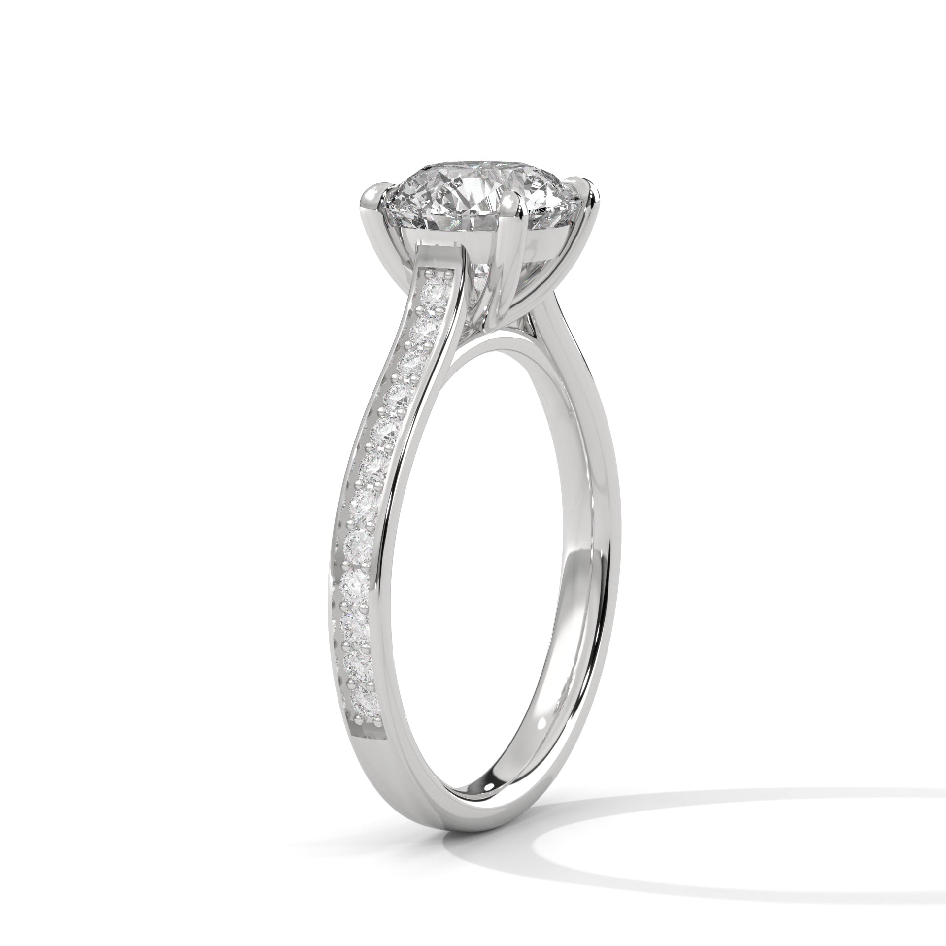 1–3 Carat Round Lab-Grown Diamond Solitaire Engagement Ring – Six Prongs - Pave Band – 18K Gold