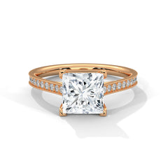 1–3 Carat Princess Lab-Grown Diamond Solitaire Ring – Cathedral Pave Band, 18K Gold