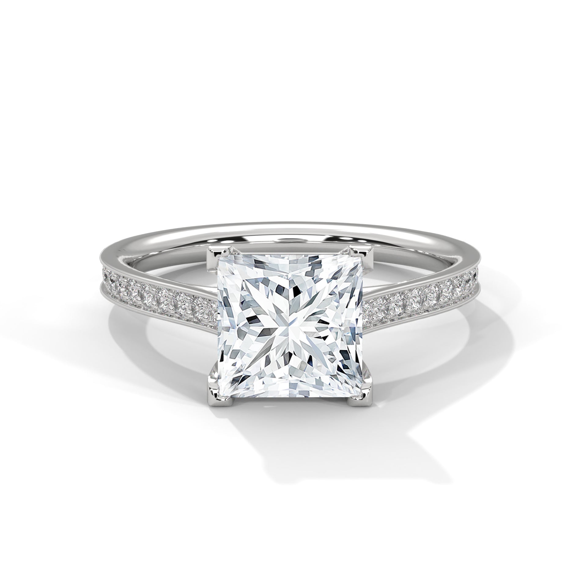1–3 Carat Princess Lab-Grown Diamond Solitaire Ring – Cathedral Pave Band, 18K Gold