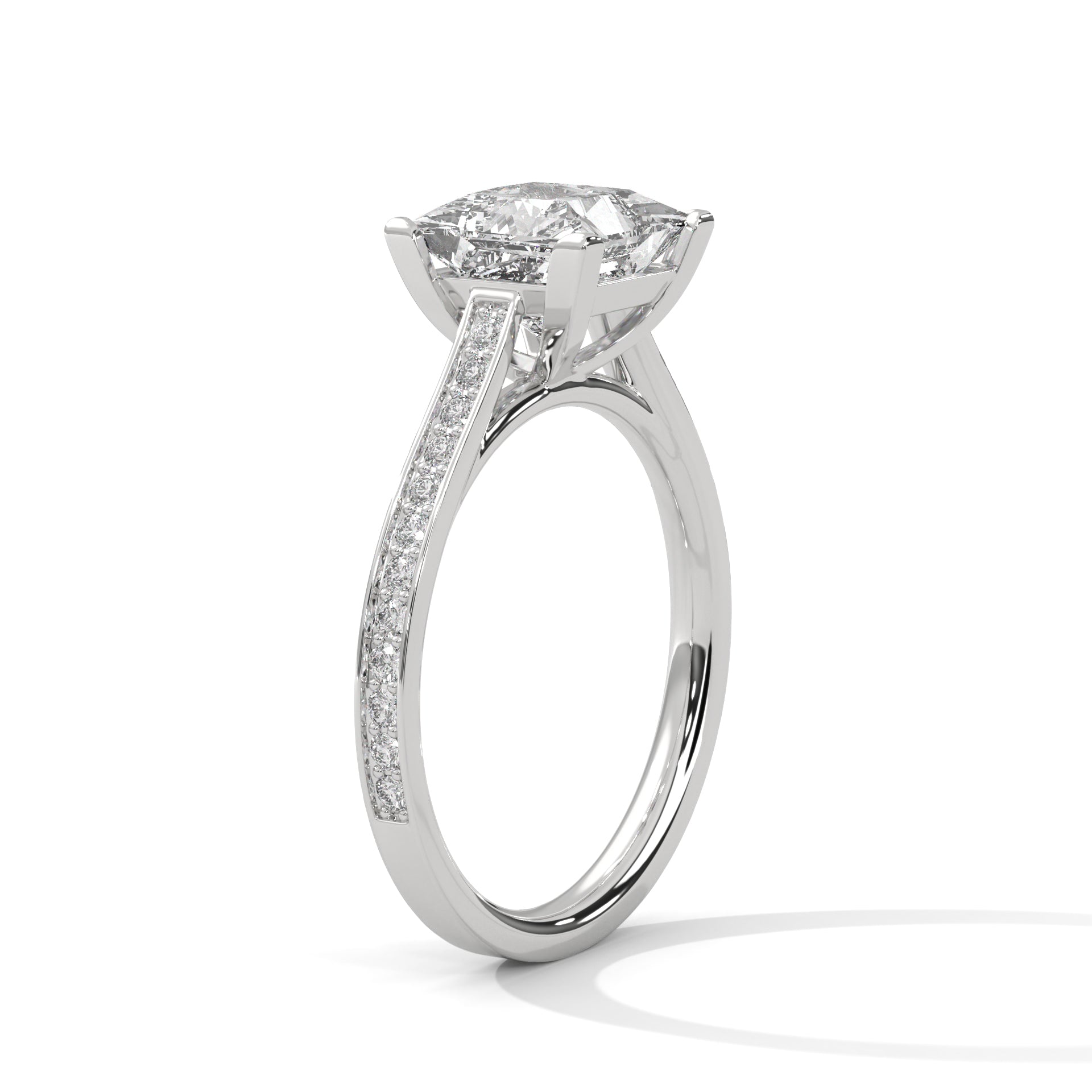 1–3 Carat Princess Lab-Grown Diamond Solitaire Ring – Cathedral Pave Band, 18K Gold