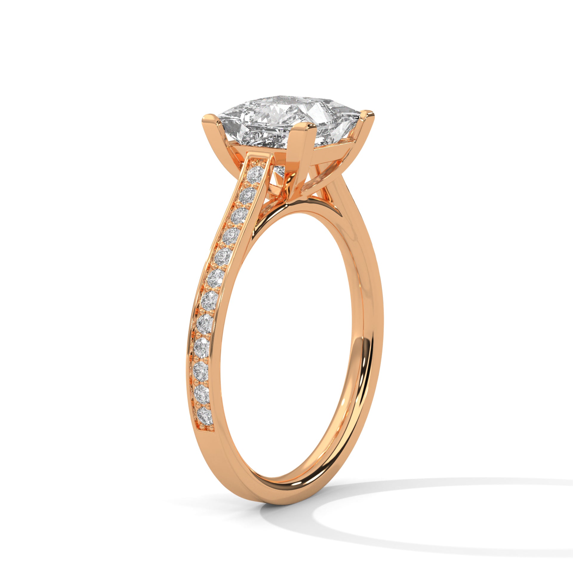 1–3 Carat Princess Lab-Grown Diamond Solitaire Ring – Cathedral Pave Band, 18K Gold