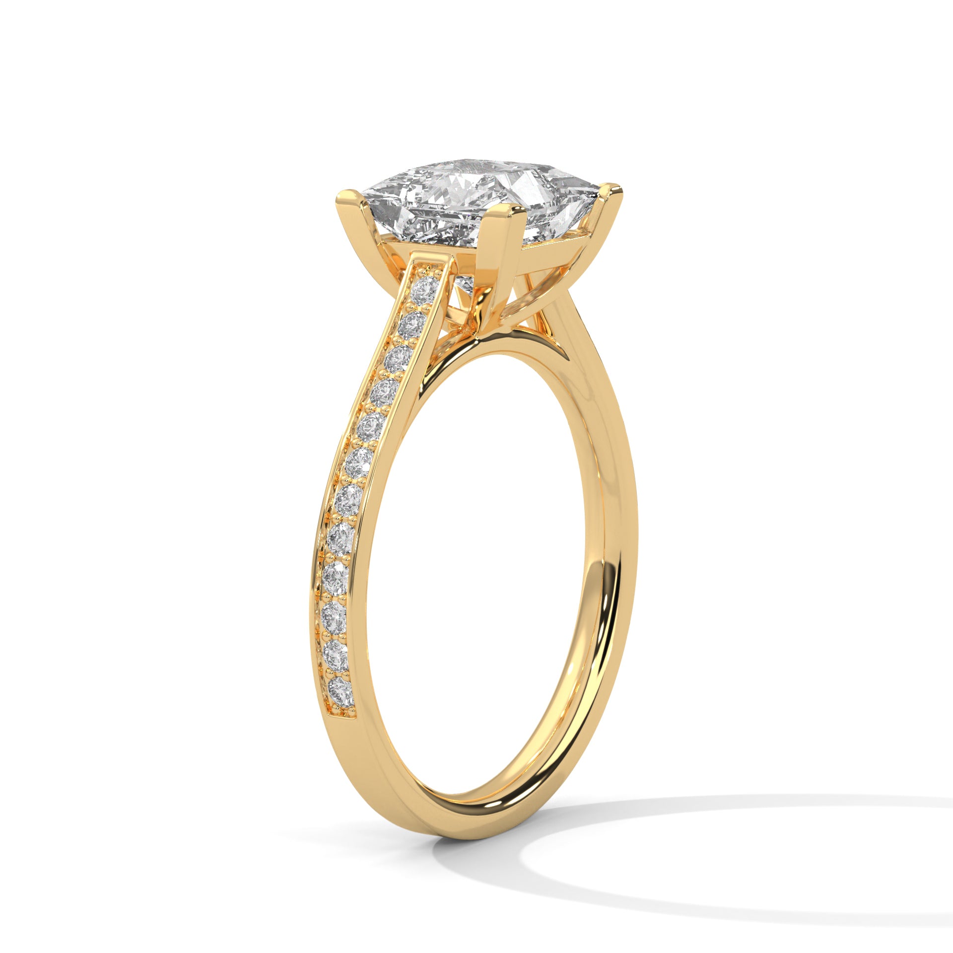 1–3 Carat Princess Lab-Grown Diamond Solitaire Ring – Cathedral Pave Band, 18K Gold