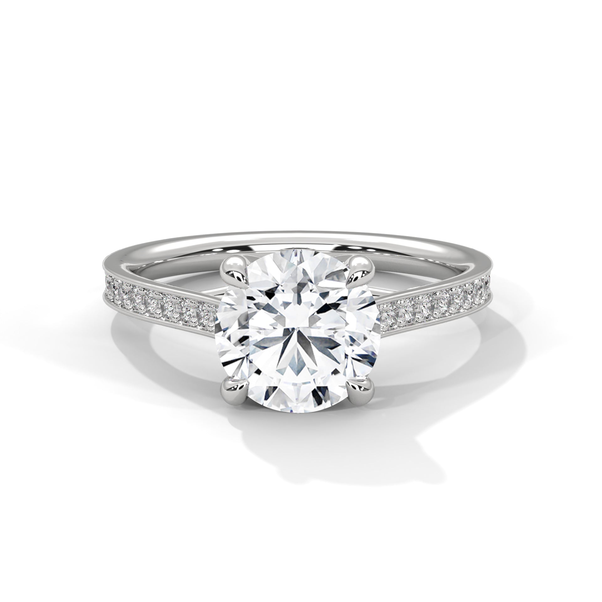 1–3 Carat Round Lab-Grown Diamond Solitaire Ring – Pave Band, 18K Gold