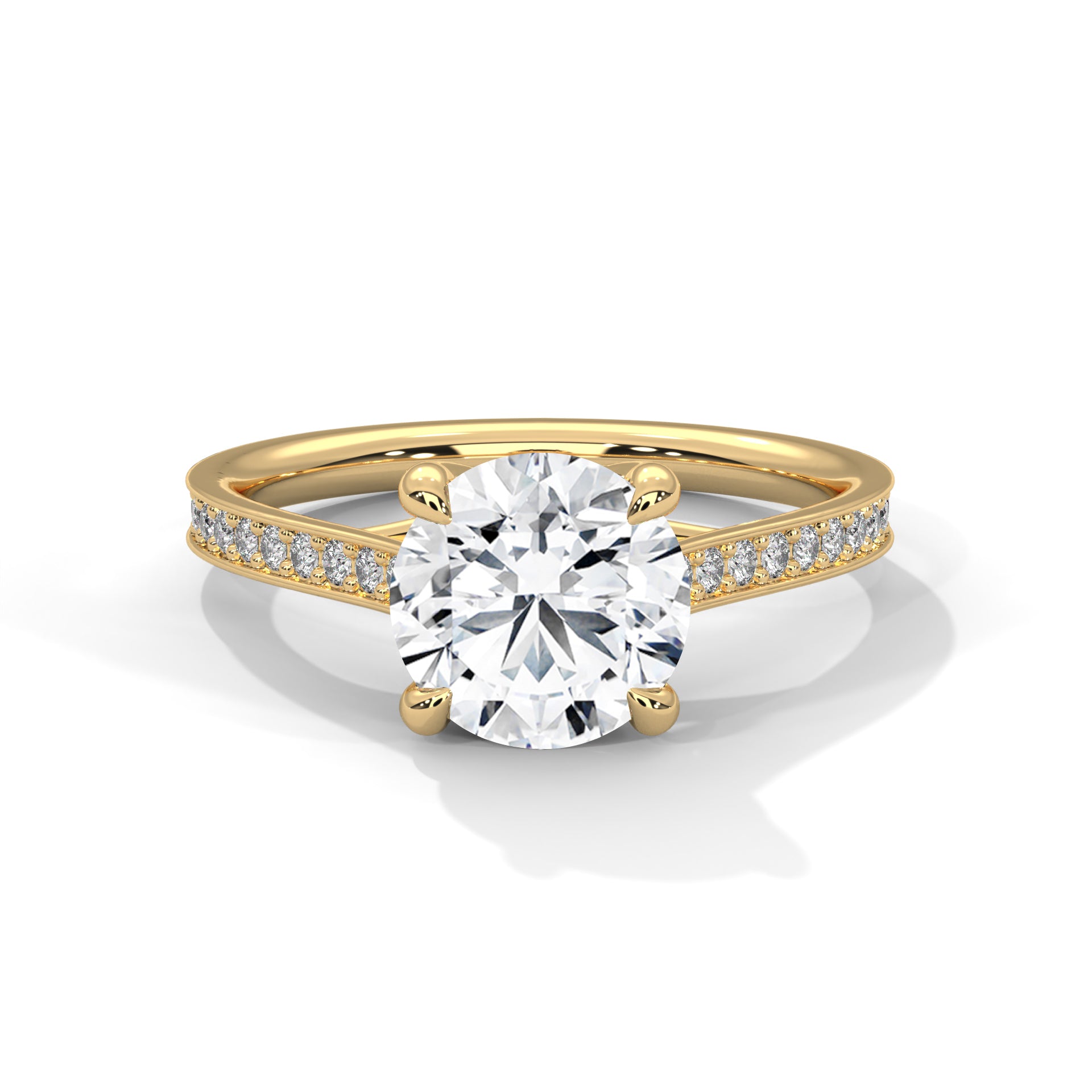 1–3 Carat Round Lab-Grown Diamond Solitaire Ring – Pave Band, 18K Gold