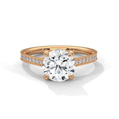 1–3 Carat Round Lab-Grown Diamond Solitaire Ring – Pave Band, 18K Gold