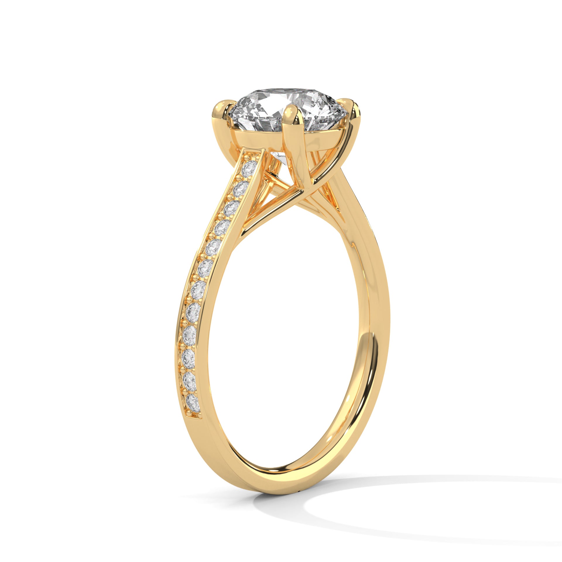 1–3 Carat Round Lab-Grown Diamond Solitaire Ring – Pave Band, 18K Gold