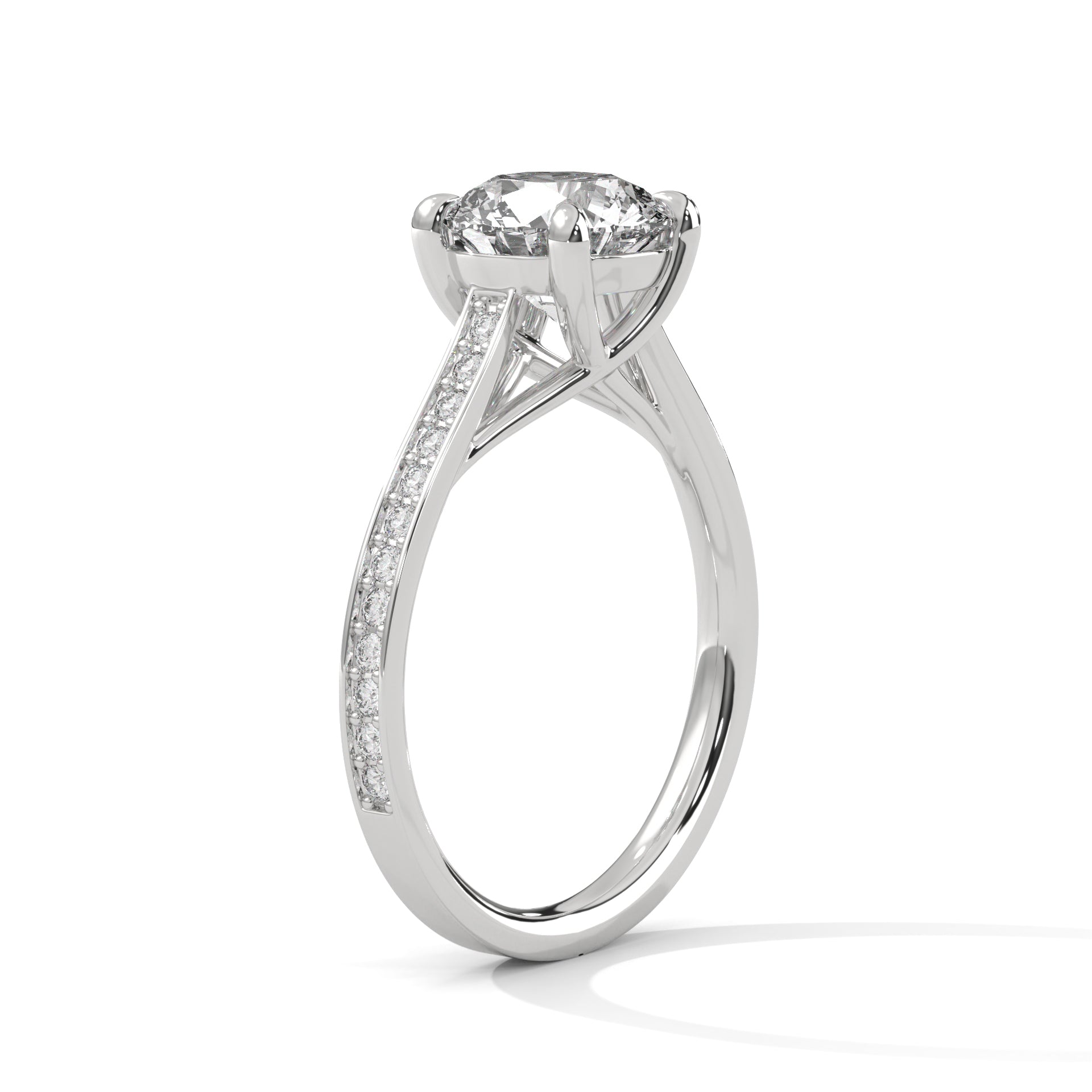1–3 Carat Round Lab-Grown Diamond Solitaire Ring – Pave Band, 18K Gold