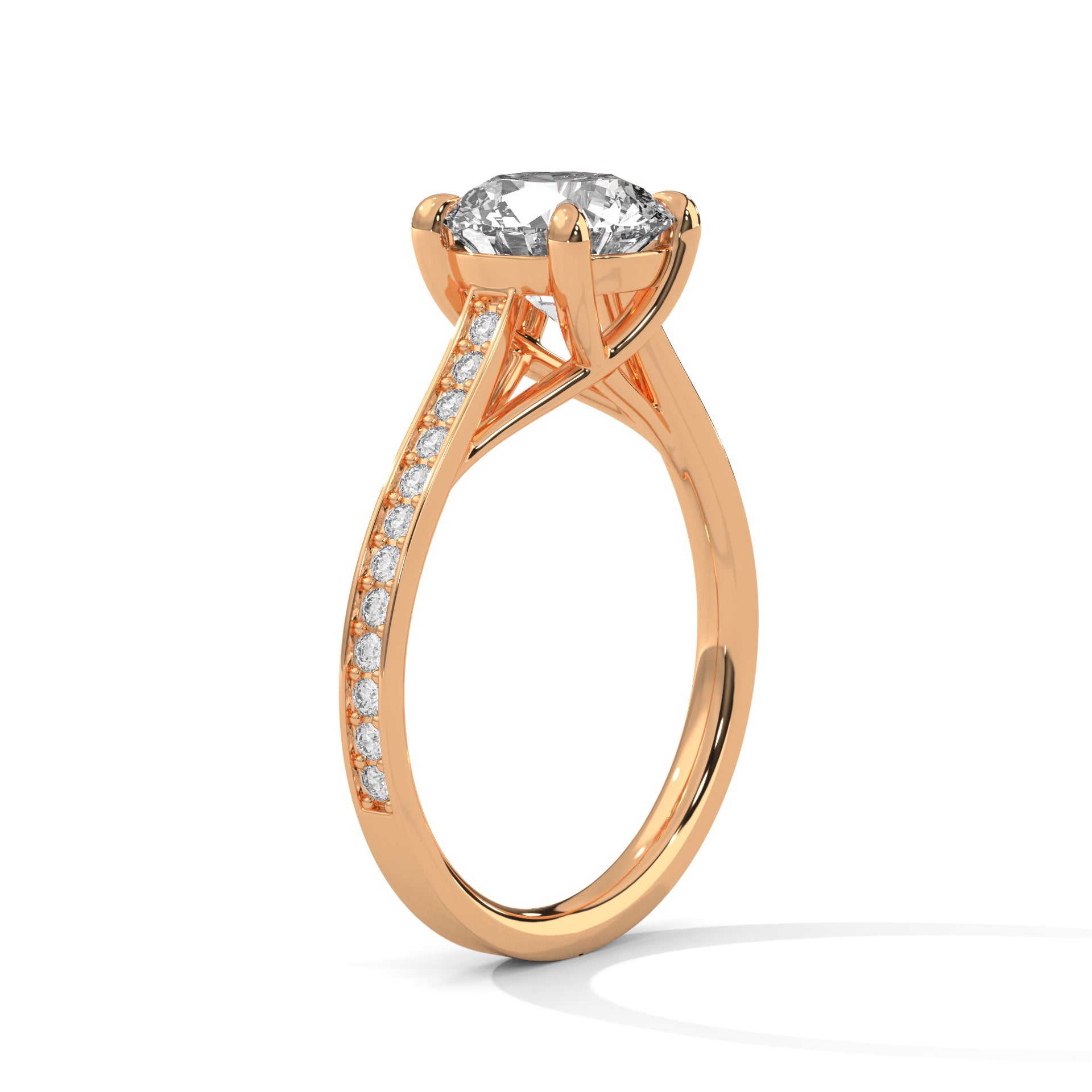 1–3 Carat Round Lab-Grown Diamond Solitaire Ring – Pave Band, 18K Gold