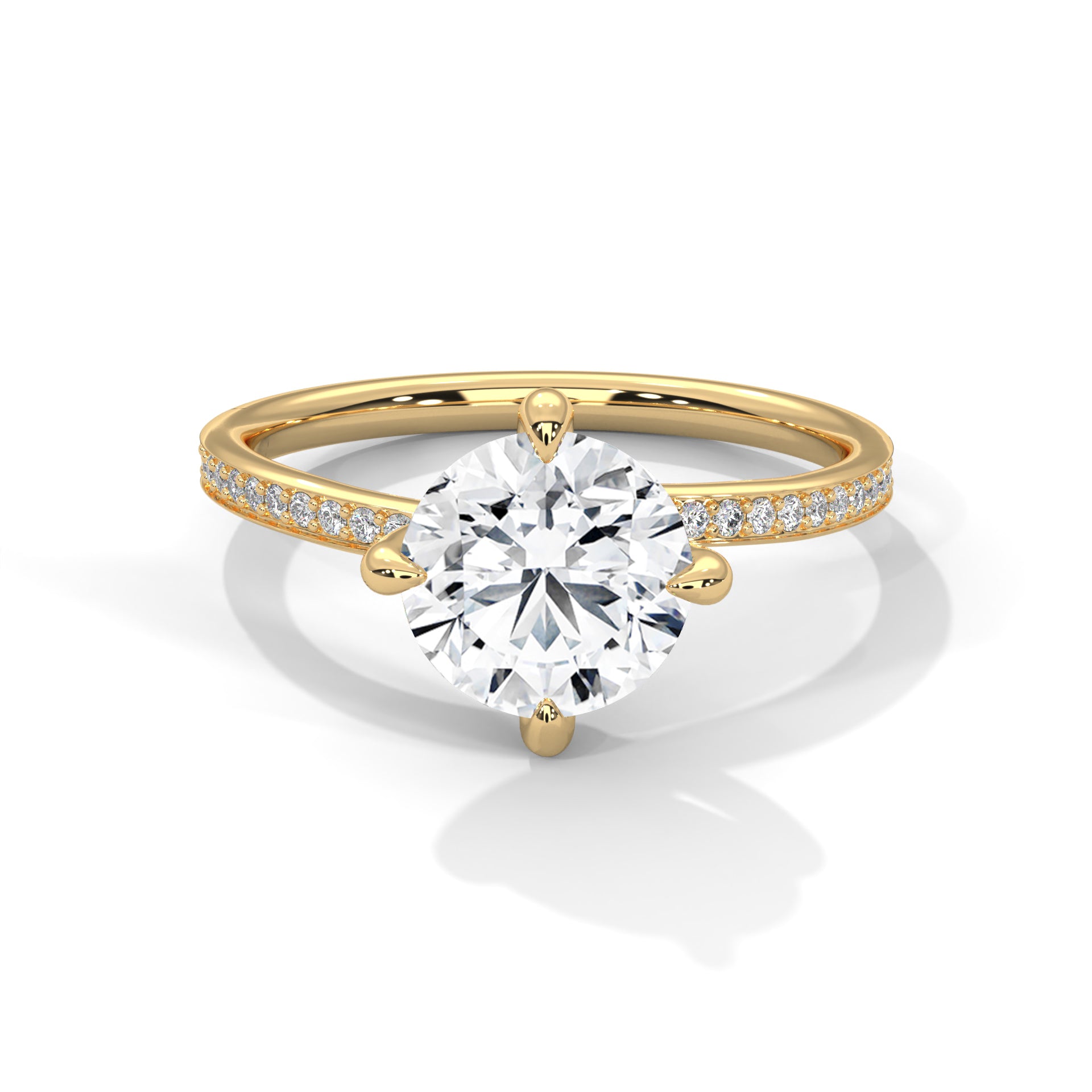 1–3 Carat Round Lab-Grown Diamond Solitaire Ring – Pave Band, 18K Gold