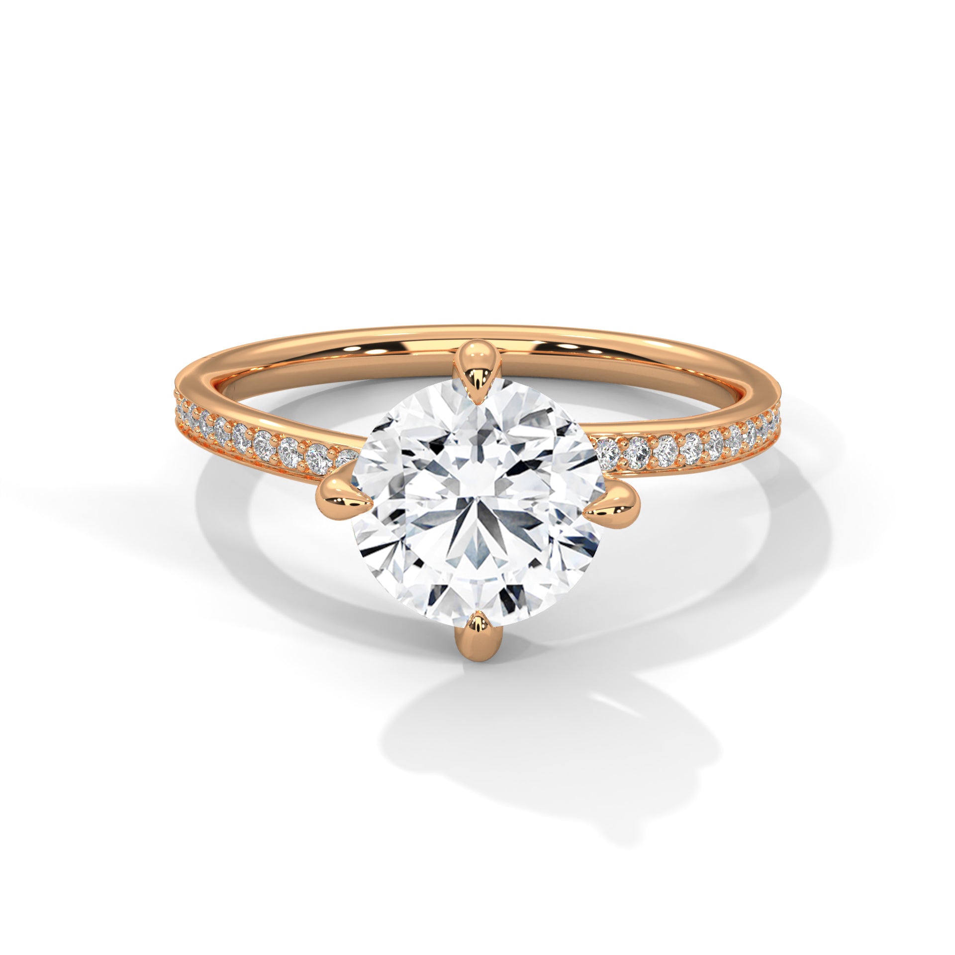1–3 Carat Round Lab-Grown Diamond Solitaire Ring – Pave Band, 18K Gold