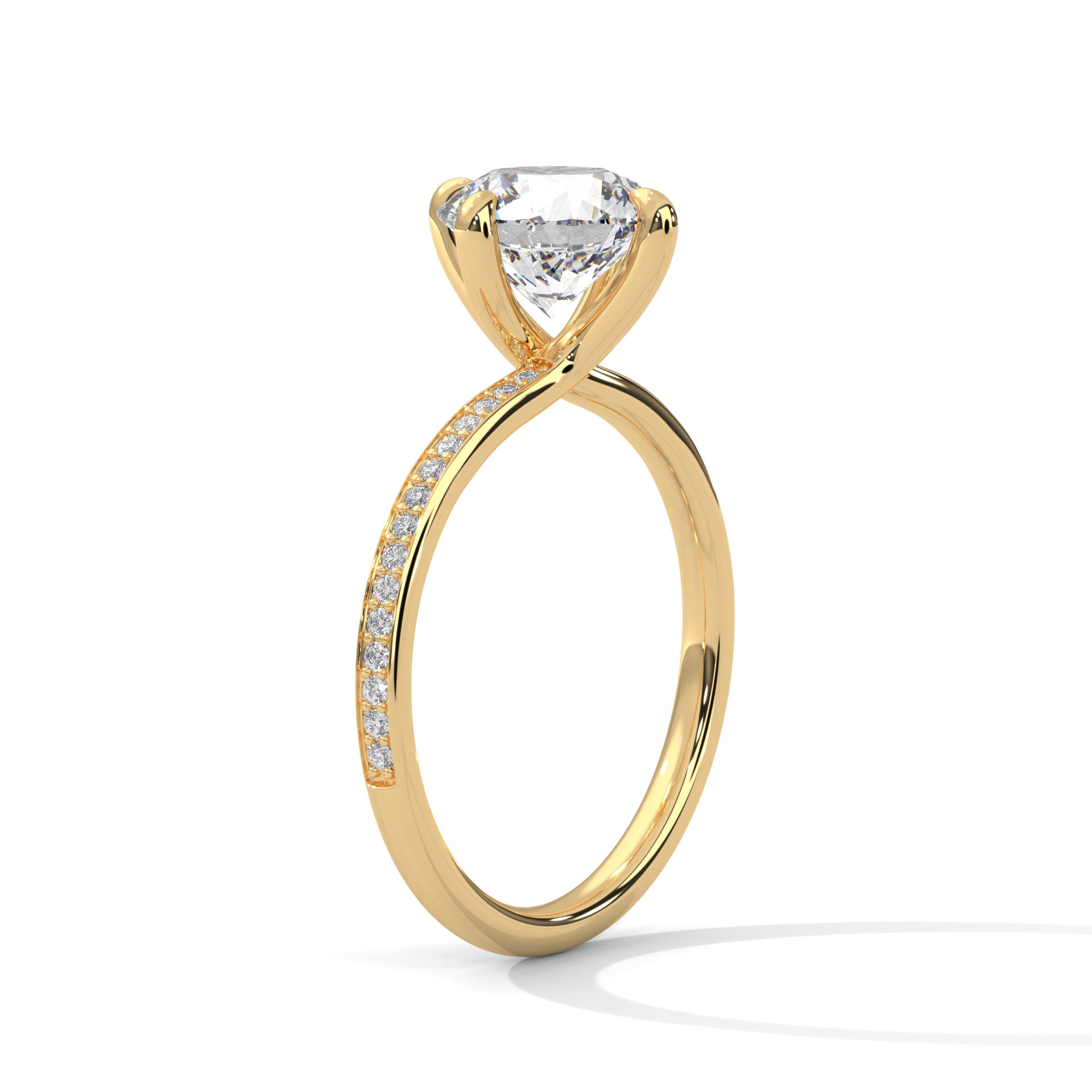 1–3 Carat Round Lab-Grown Diamond Solitaire Ring – Pave Band, 18K Gold