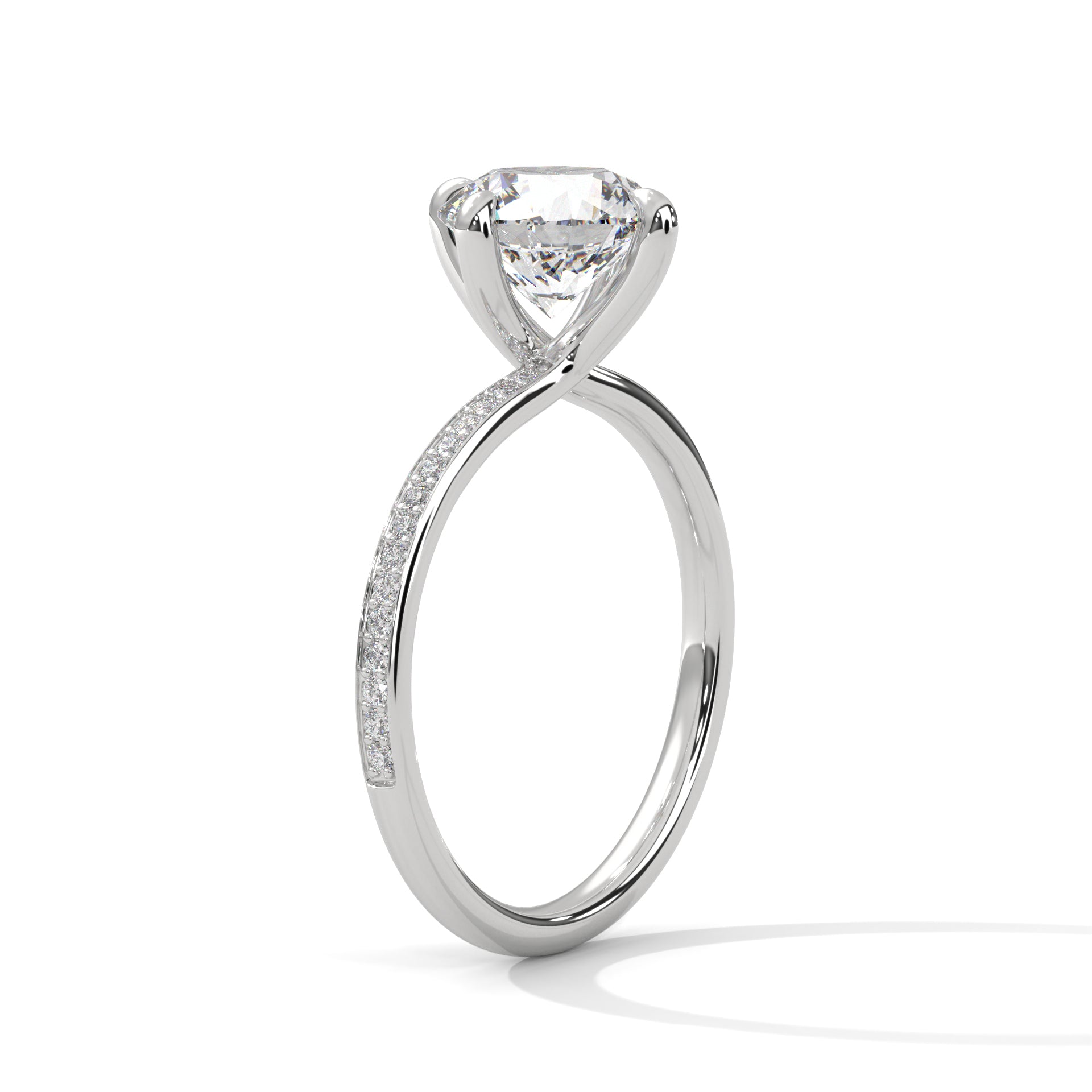 1–3 Carat Round Lab-Grown Diamond Solitaire Ring – Pave Band, 18K Gold