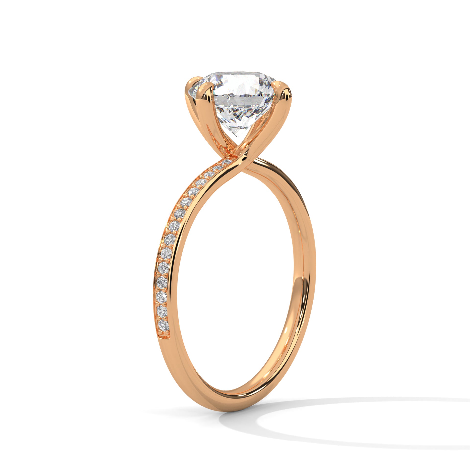 1–3 Carat Round Lab-Grown Diamond Solitaire Ring – Pave Band, 18K Gold