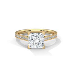 1–3 Carat Princess Lab-Grown Diamond Solitaire Ring – Pave Band, 18K Gold