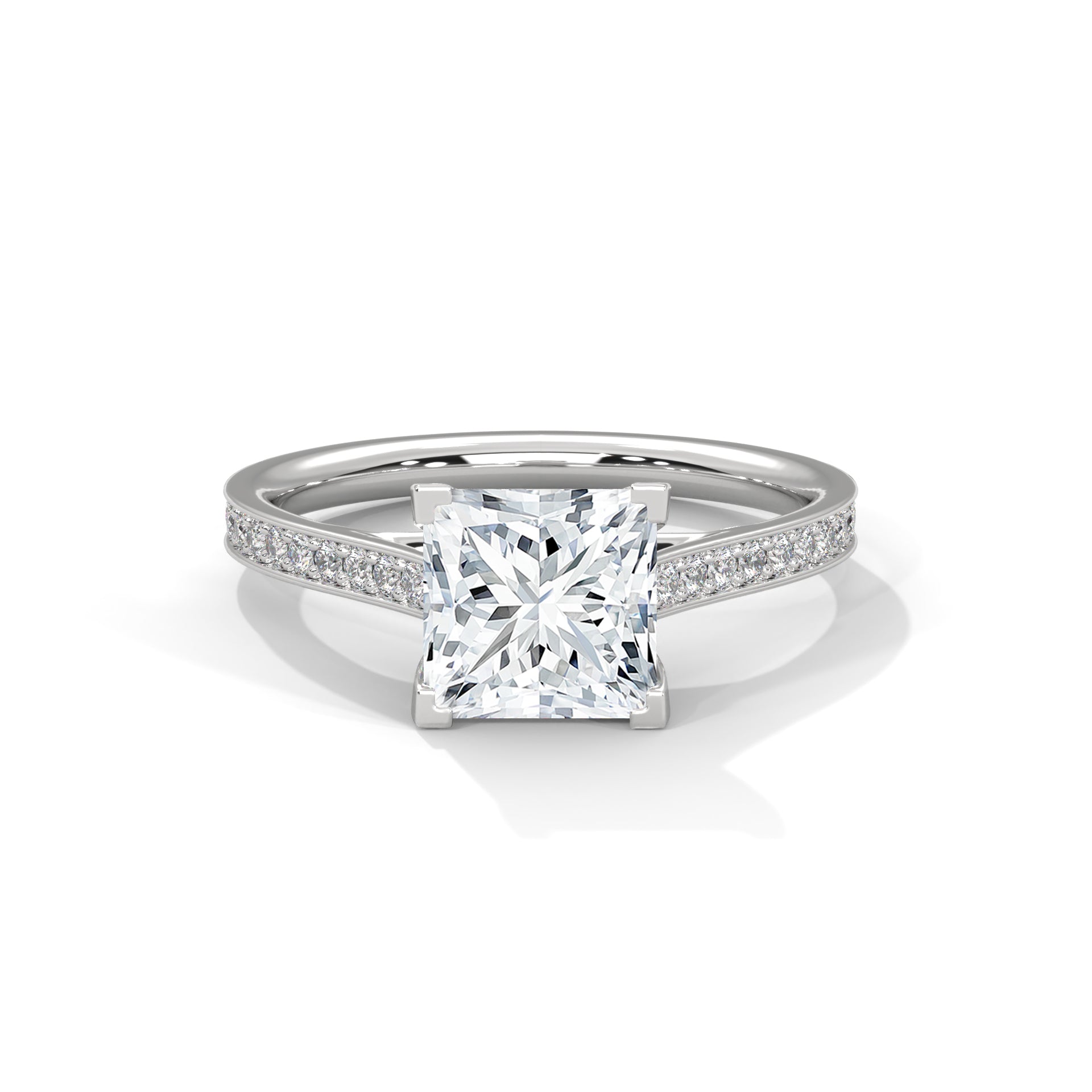 1–3 Carat Princess Lab-Grown Diamond Solitaire Ring – Pave Band, 18K Gold