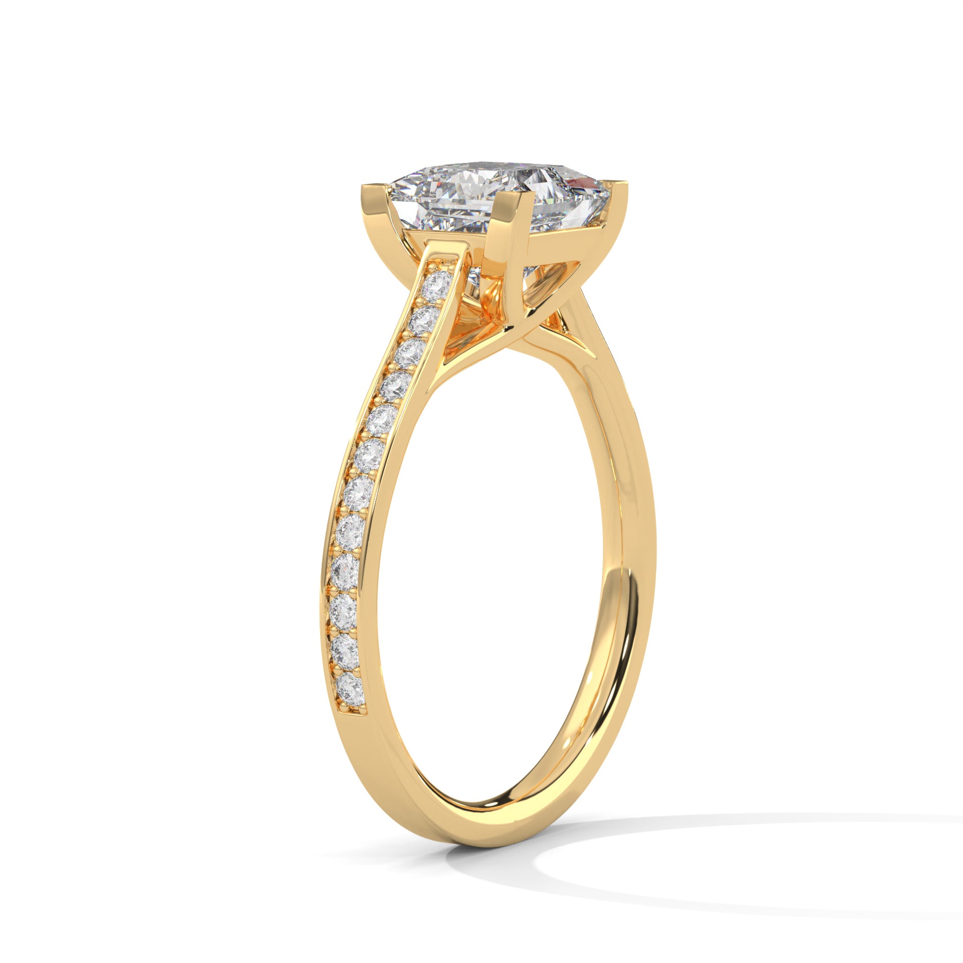 1–3 Carat Princess Lab-Grown Diamond Solitaire Ring – Pave Band, 18K Gold