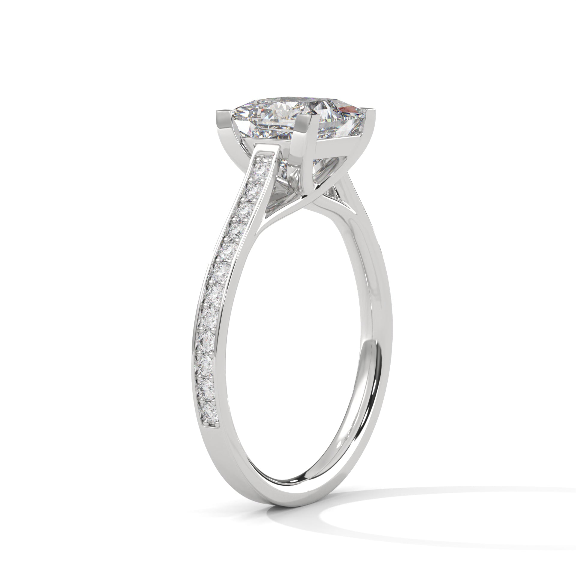 1–3 Carat Princess Lab-Grown Diamond Solitaire Ring – Pave Band, 18K Gold
