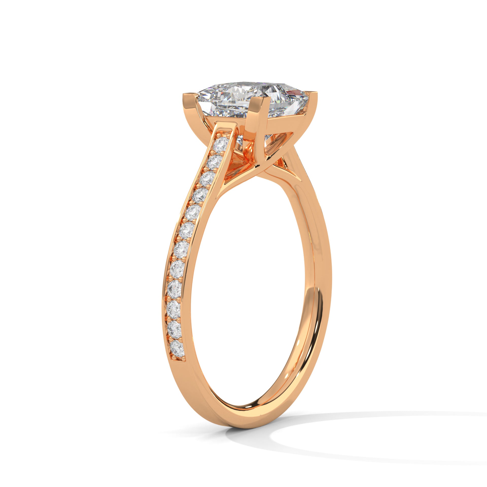 1–3 Carat Princess Lab-Grown Diamond Solitaire Ring – Pave Band, 18K Gold