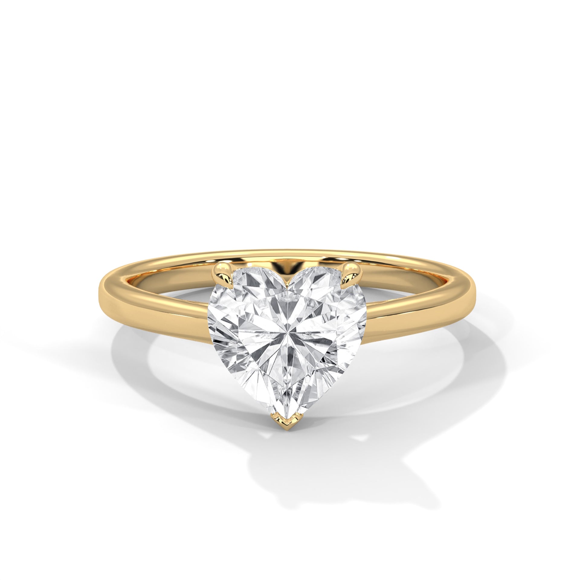 1–3 Carat Heart Lab-Grown Diamond Solitaire Engagement Ring – Plain Band, 18K Gold