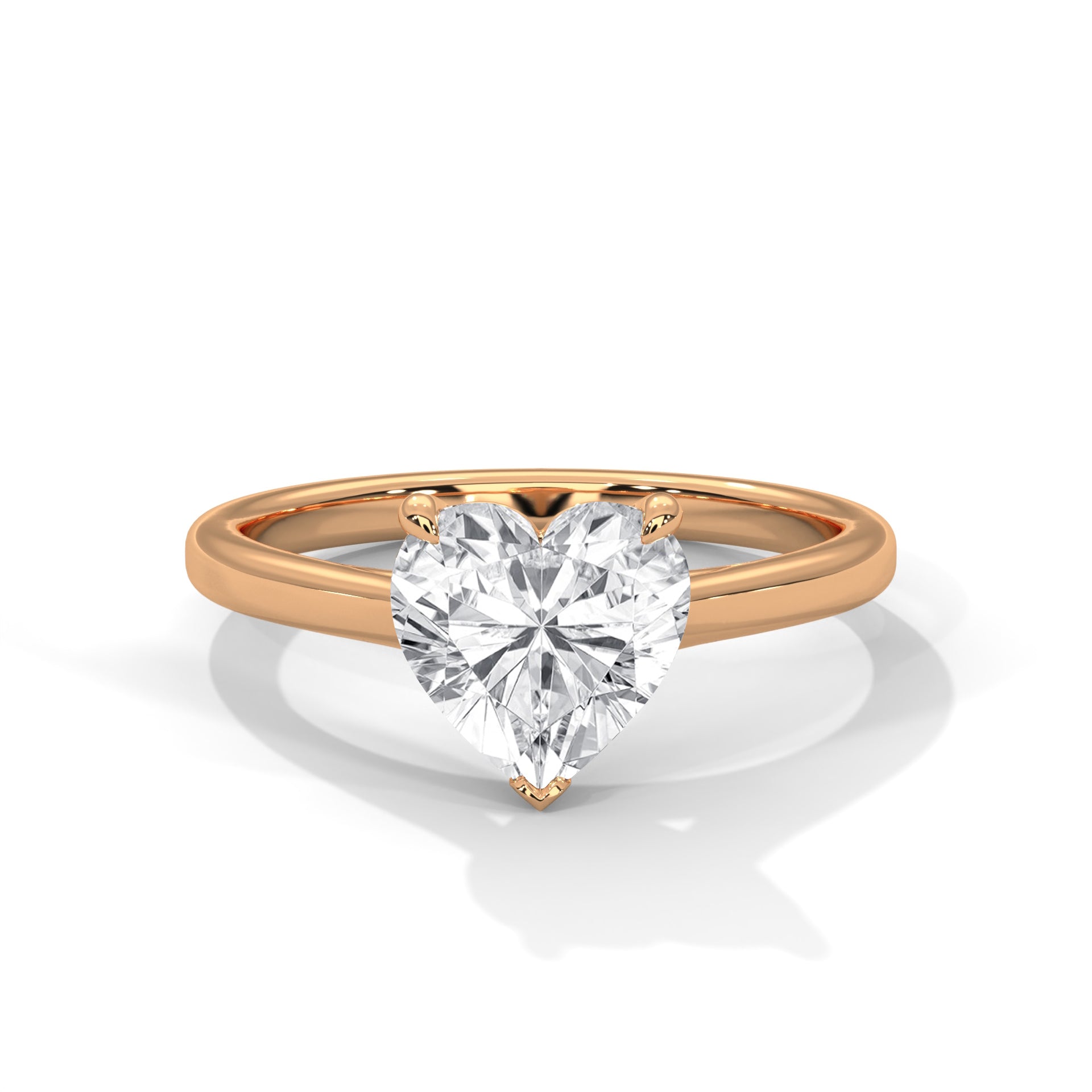 1–3 Carat Heart Lab-Grown Diamond Solitaire Engagement Ring – Plain Band, 18K Gold