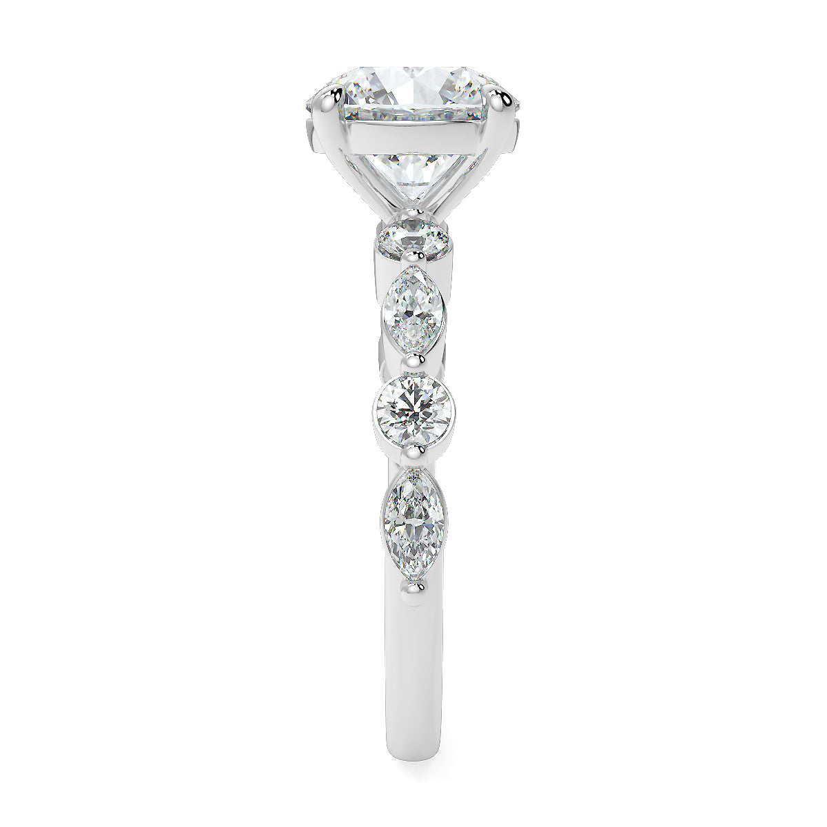 2-5 Carat Round Lab Grown Diamond Solitaire Ring | Marquise & Round Side Stones | IGI Certified | 18K White, Yellow & Rose Gold