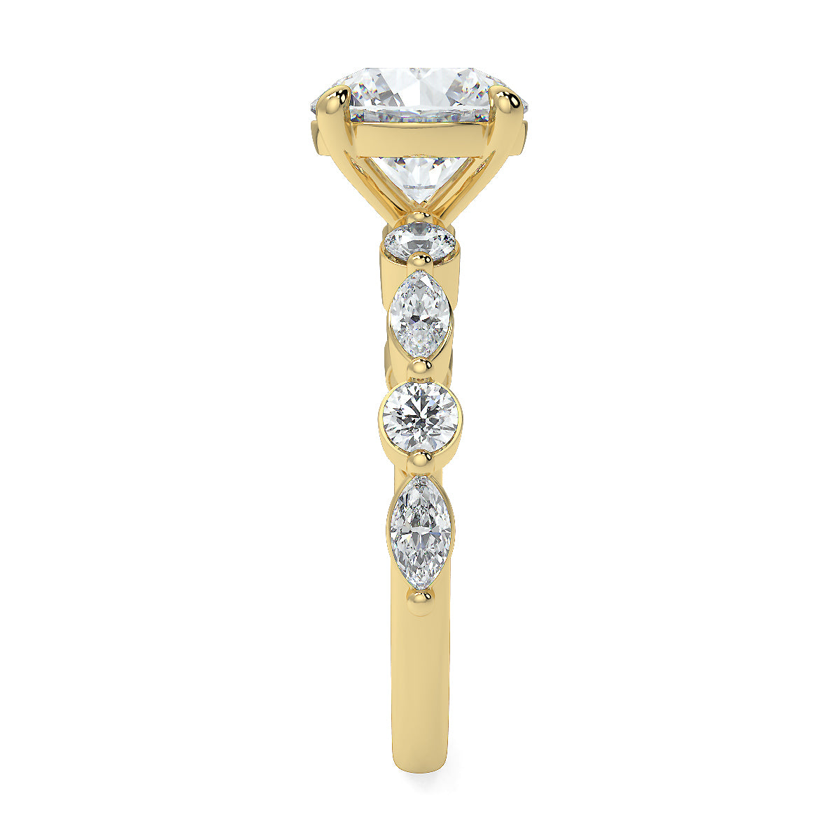 2-5 Carat Round Lab Grown Diamond Solitaire Ring | Marquise & Round Side Stones | IGI Certified | 18K White, Yellow & Rose Gold