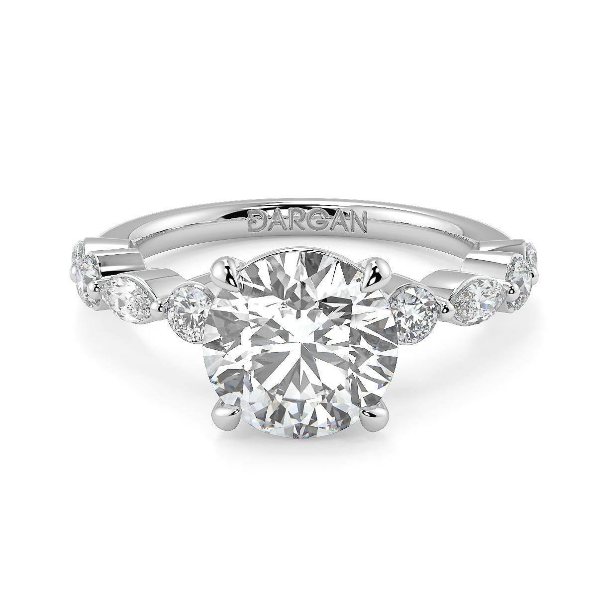 2-5 Carat Round Lab Grown Diamond Solitaire Ring | Marquise & Round Side Stones | IGI Certified | 18K White, Yellow & Rose Gold