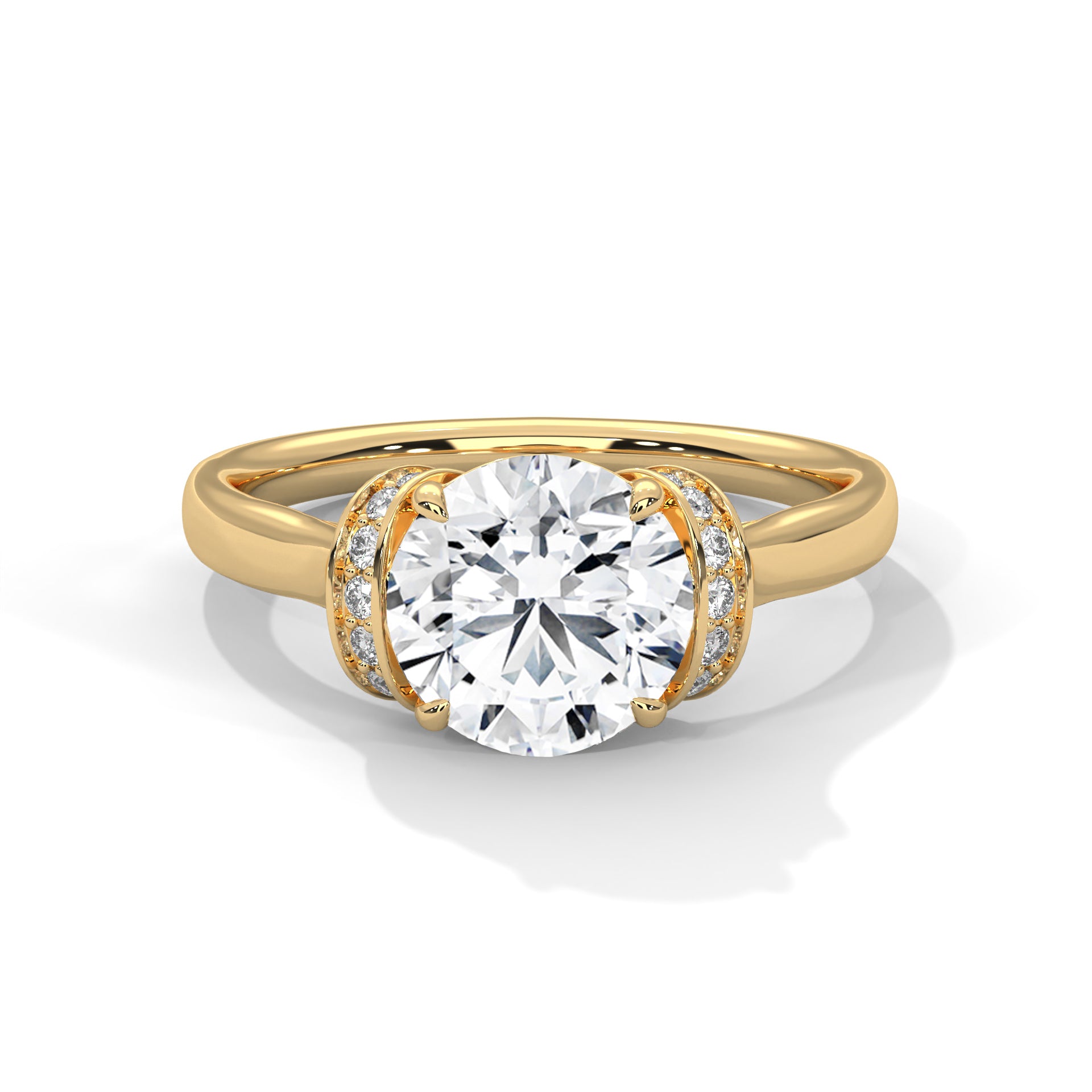 1–3 Carat Round Lab Grown Diamond Solitaire Ring with Pavé Side Accents – Modern Open Gallery Setting in 18K White, Yellow or Rose Gold