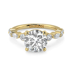 2-5 Carat Round Lab Grown Diamond Solitaire Ring | Marquise & Round Side Stones | IGI Certified | 18K White, Yellow & Rose Gold