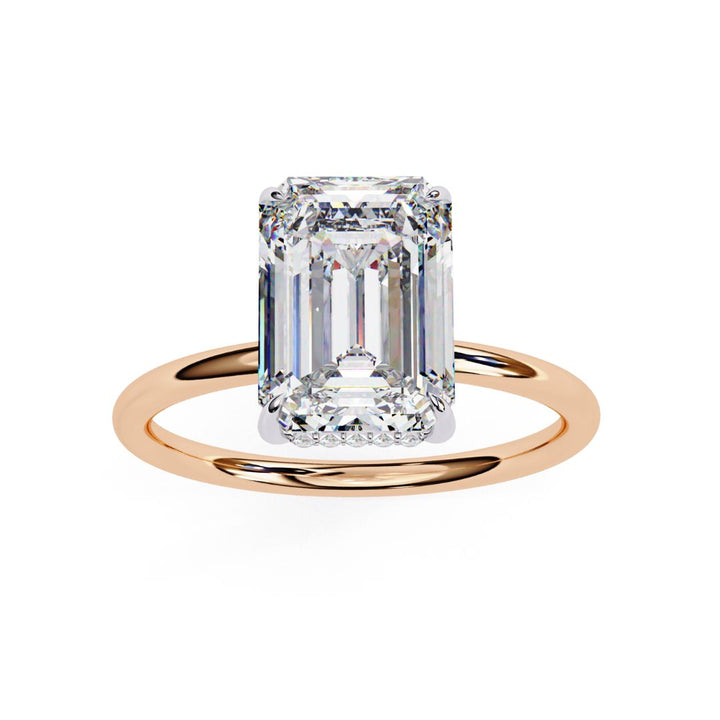 1–5 Carat Emerald Cut Lab Grown Diamond Hidden Halo Ring | Classic Solitaire | Dual Tone Options | IGI Certified | 18K Gold