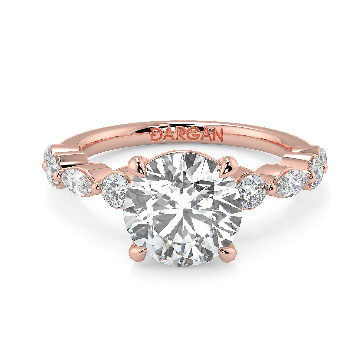 2-5 Carat Round Lab Grown Diamond Solitaire Ring | Marquise & Round Side Stones | IGI Certified | 18K White, Yellow & Rose Gold
