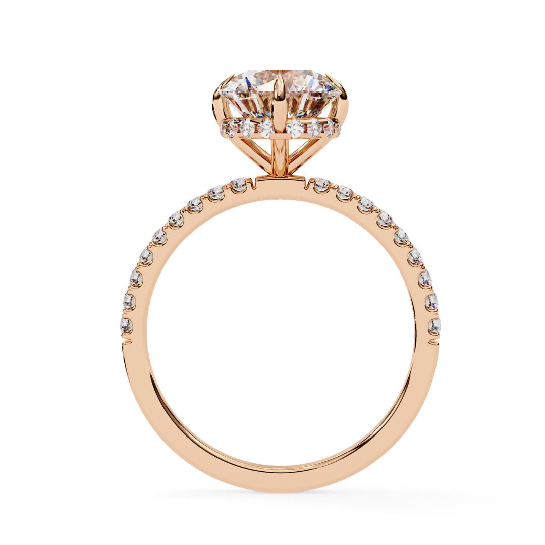 1–5 Carat Round Lab Grown Diamond Solitaire Ring with Hidden Halo in 18K Gold | Pavé Band Solitaire