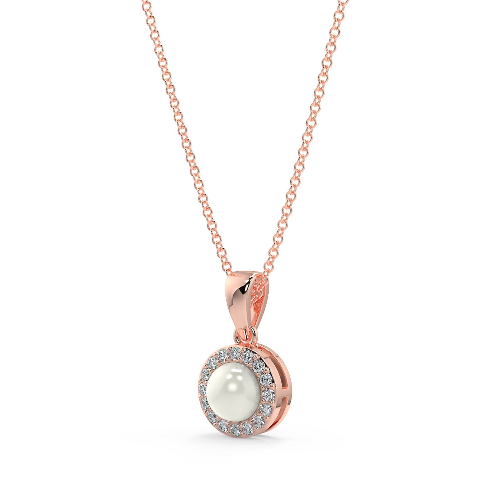 5mm Pearl & Lab-Grown Diamond Halo Pendant in 18K White, Yellow & Rose Gold