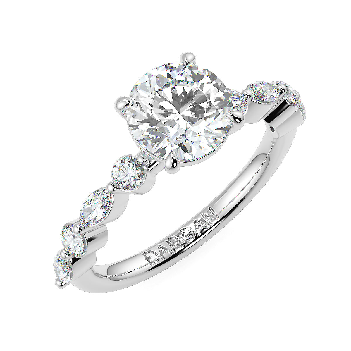 2-5 Carat Round Lab Grown Diamond Solitaire Ring | Marquise & Round Side Stones | IGI Certified | 18K White, Yellow & Rose Gold