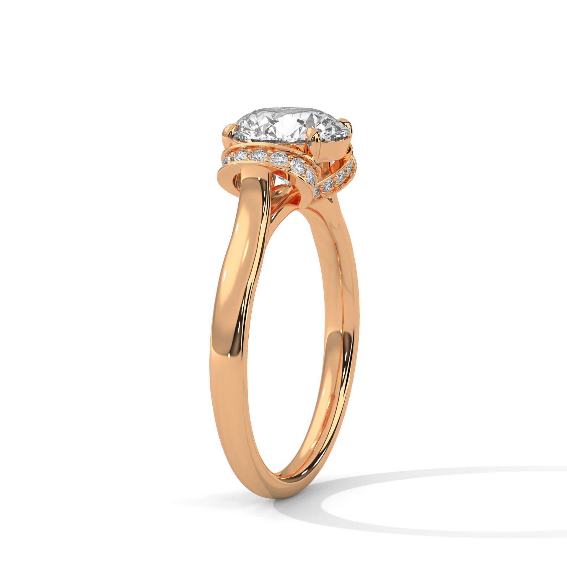 1–3 Carat Round Lab Grown Diamond Solitaire Ring with Pavé Side Accents – Modern Open Gallery Setting in 18K White, Yellow or Rose Gold