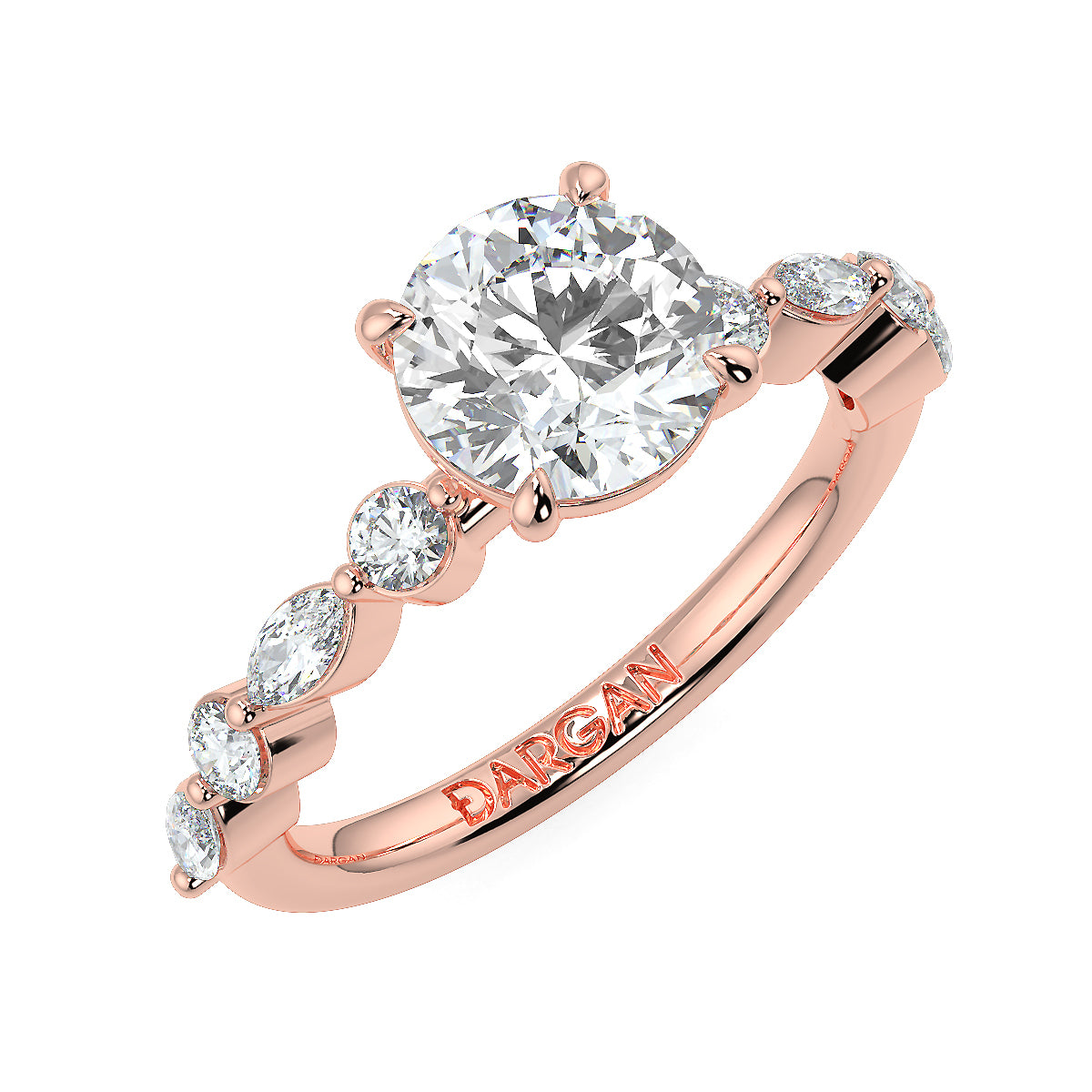 2-5 Carat Round Lab Grown Diamond Solitaire Ring | Marquise & Round Side Stones | IGI Certified | 18K White, Yellow & Rose Gold