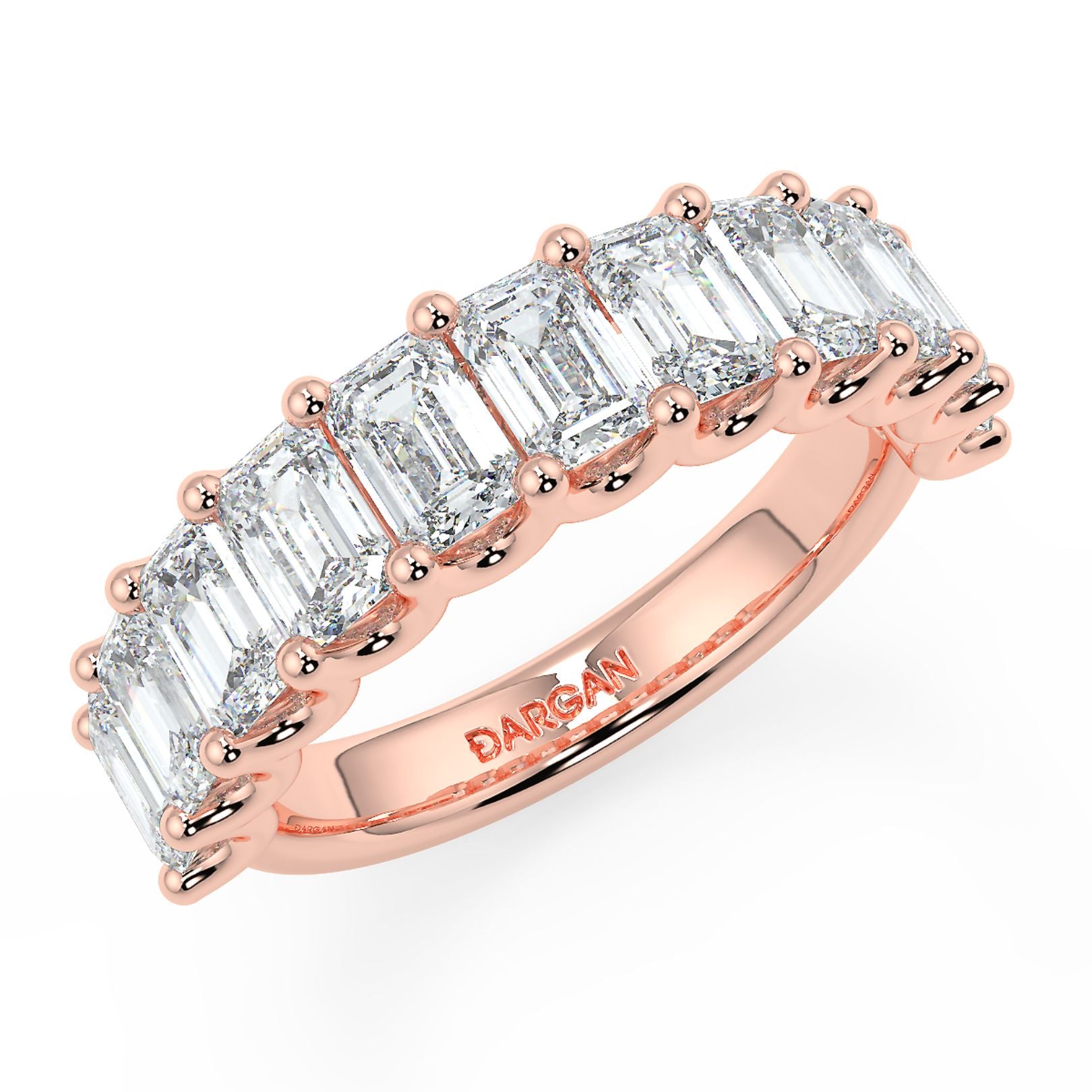 Half-Eternity 20-Pointer Emerald Cut Lab-Grown Diamond Ring in 18K White, Yellow & Rose Gold