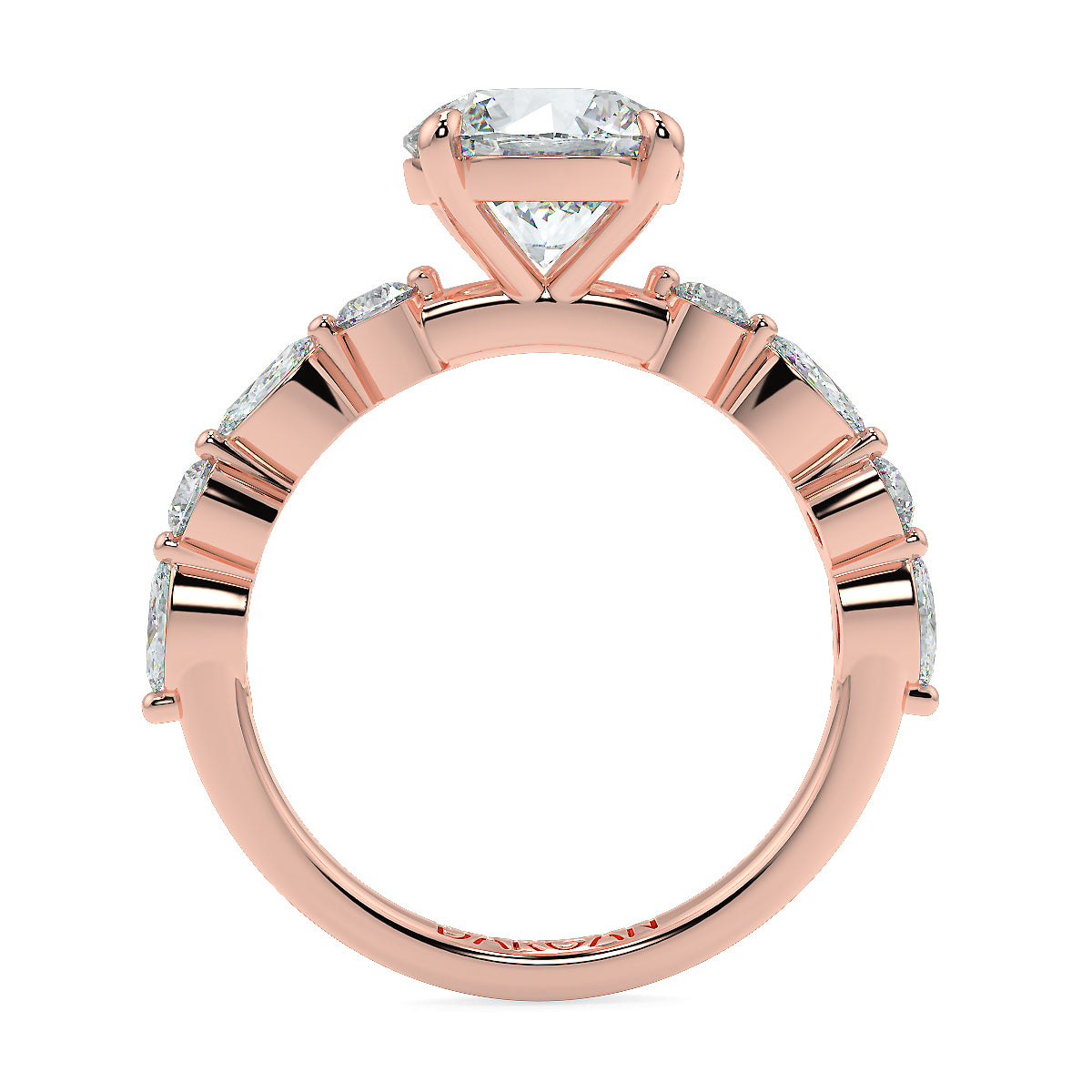 2-5 Carat Round Lab Grown Diamond Solitaire Ring | Marquise & Round Side Stones | IGI Certified | 18K White, Yellow & Rose Gold