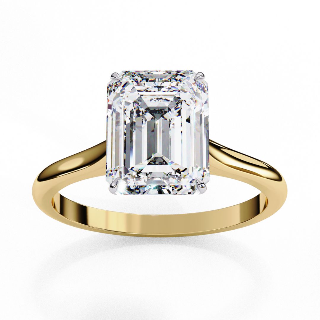 1–5 Carat Emerald Cut Lab Grown Diamond Ring in 18K Gold | 4-Prong Custom Solitaire