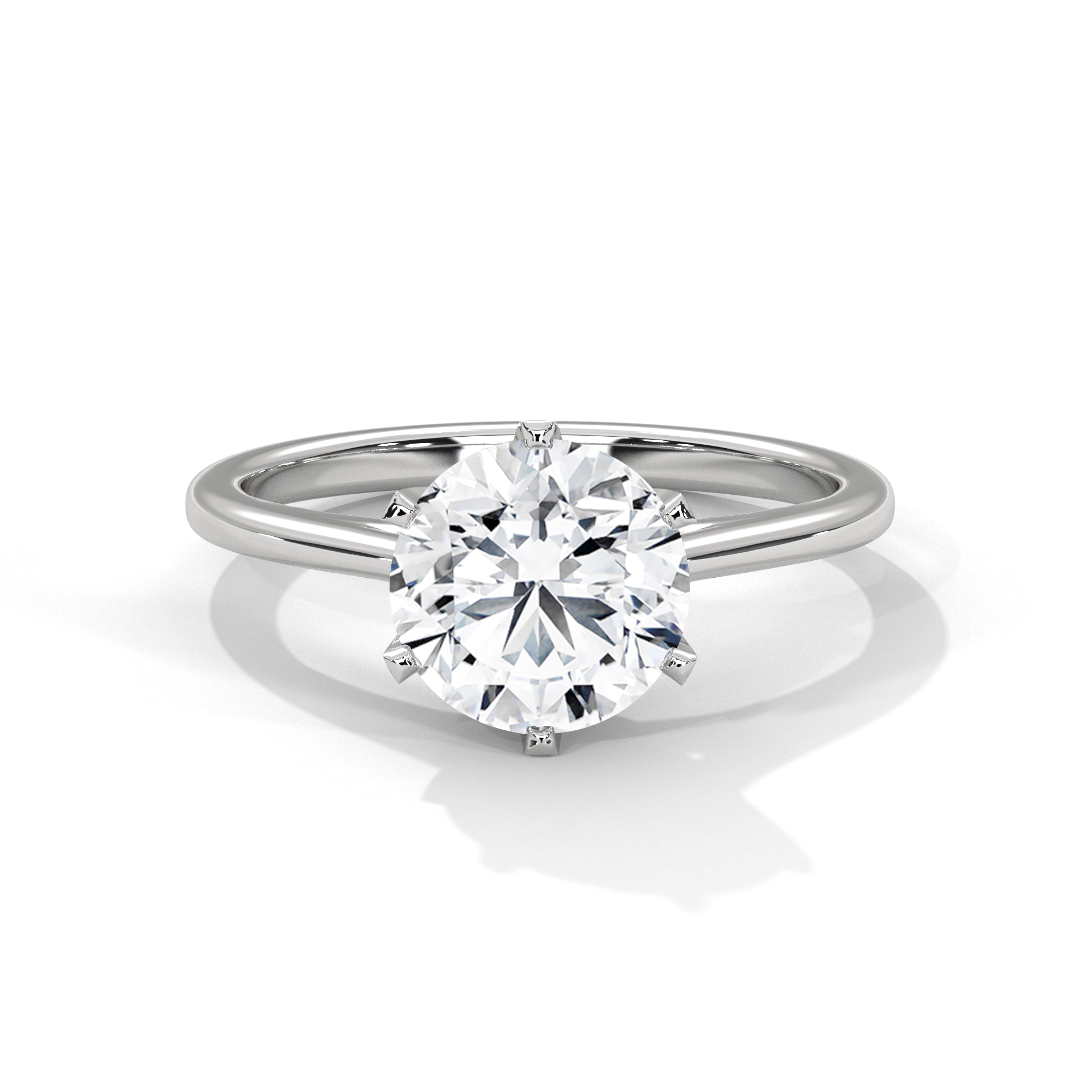 1–3 Carat Round Lab-Grown Diamond Solitaire Engagement Ring – Classic Plain Band, Six Prongs, 18K Gold
