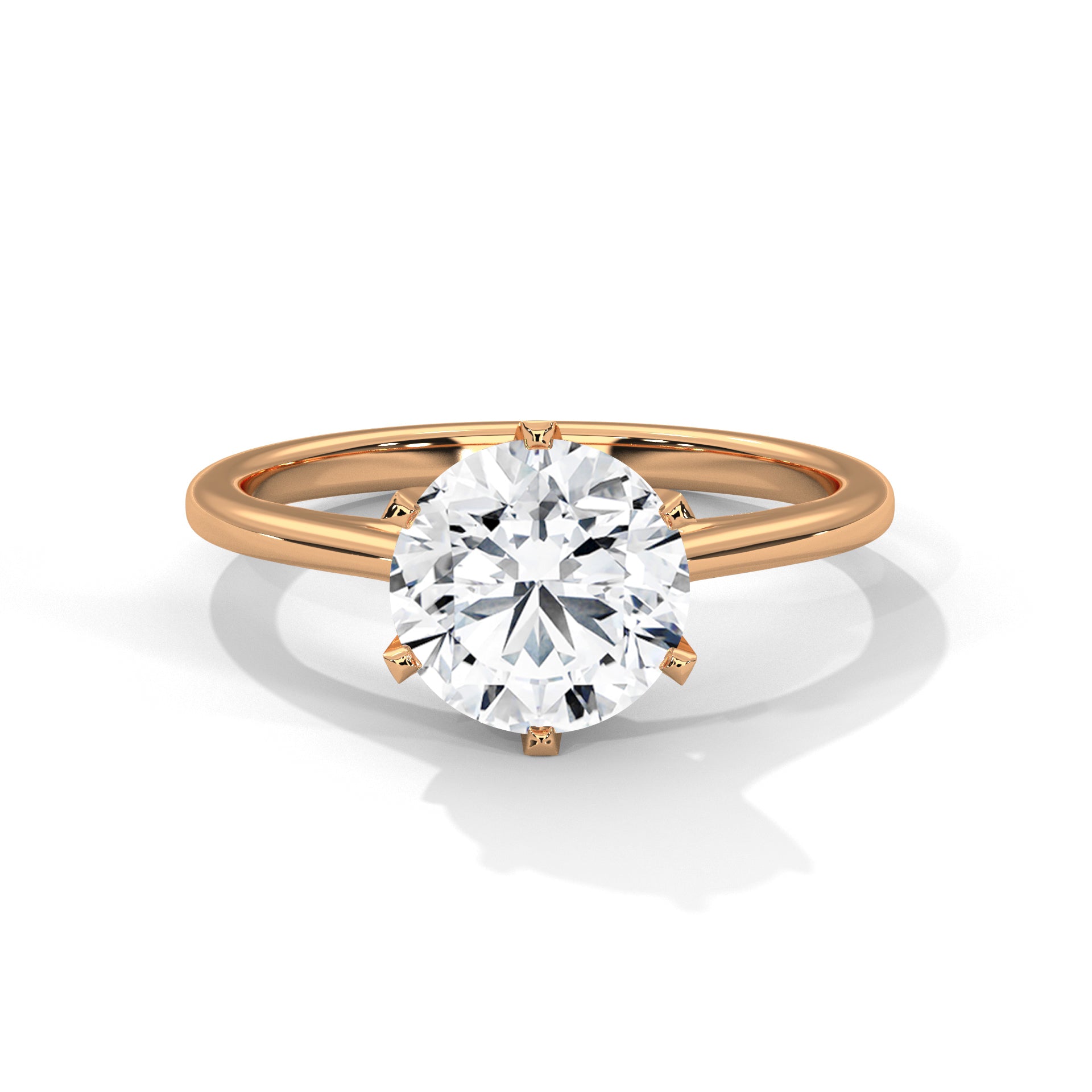 1–3 Carat Round Lab-Grown Diamond Solitaire Engagement Ring – Classic Plain Band, Six Prongs, 18K Gold
