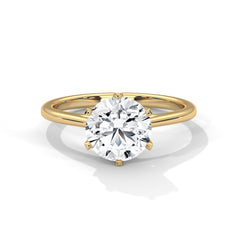 1–3 Carat Round Lab-Grown Diamond Solitaire Engagement Ring – Classic Plain Band, Six Prongs, 18K Gold