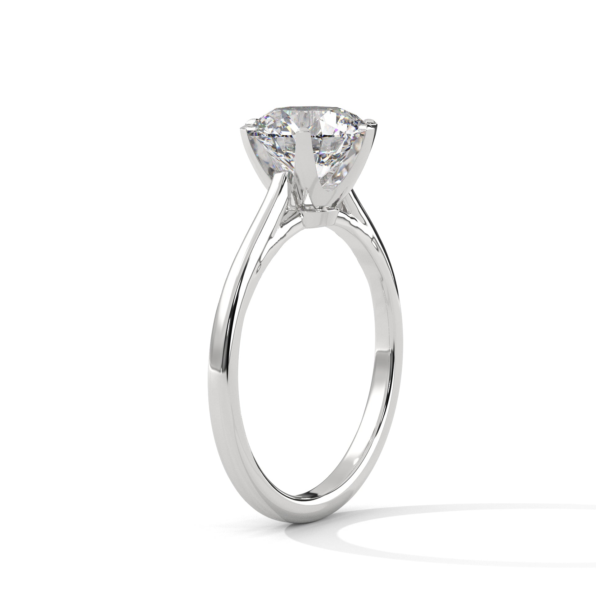 1–3 Carat Round Lab-Grown Diamond Solitaire Engagement Ring – Classic Plain Band, Six Prongs, 18K Gold