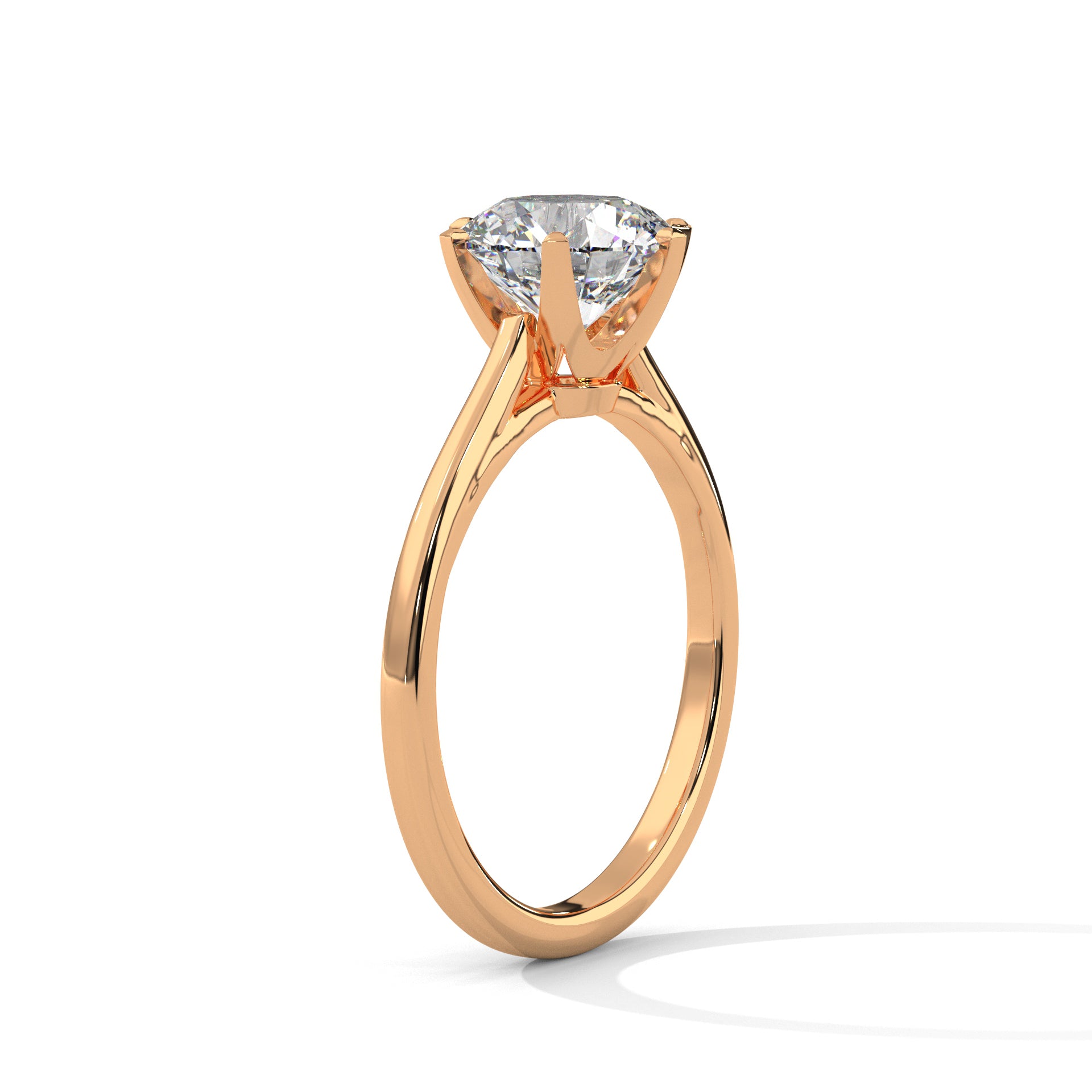 1–3 Carat Round Lab-Grown Diamond Solitaire Engagement Ring – Classic Plain Band, Six Prongs, 18K Gold