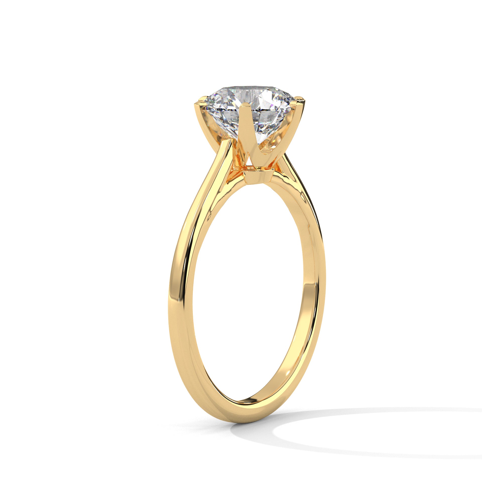 1–3 Carat Round Lab-Grown Diamond Solitaire Engagement Ring – Classic Plain Band, Six Prongs, 18K Gold
