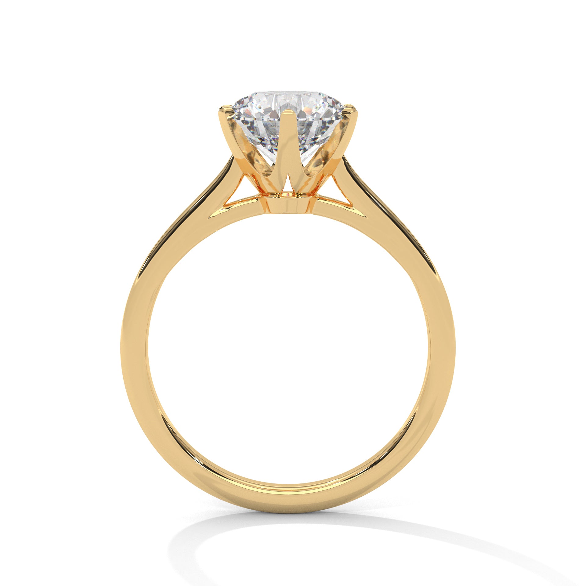 1–3 Carat Round Lab-Grown Diamond Solitaire Engagement Ring – Classic Plain Band, Six Prongs, 18K Gold