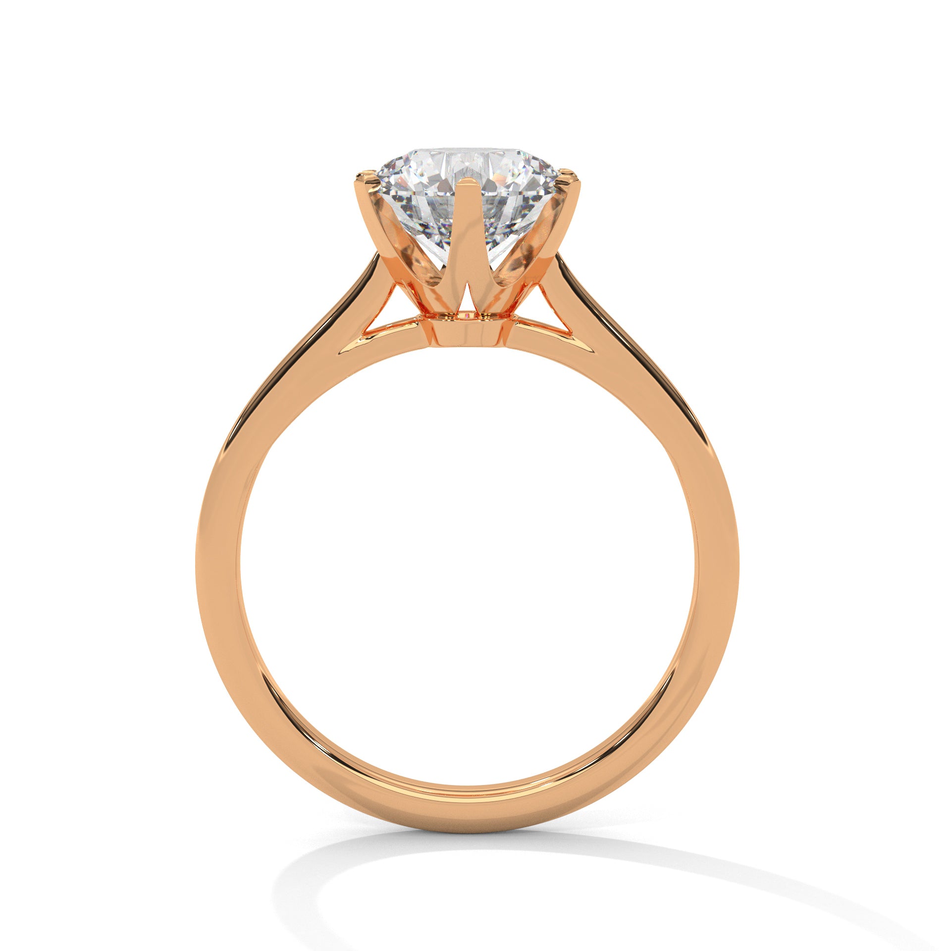 1–3 Carat Round Lab-Grown Diamond Solitaire Engagement Ring – Classic Plain Band, Six Prongs, 18K Gold