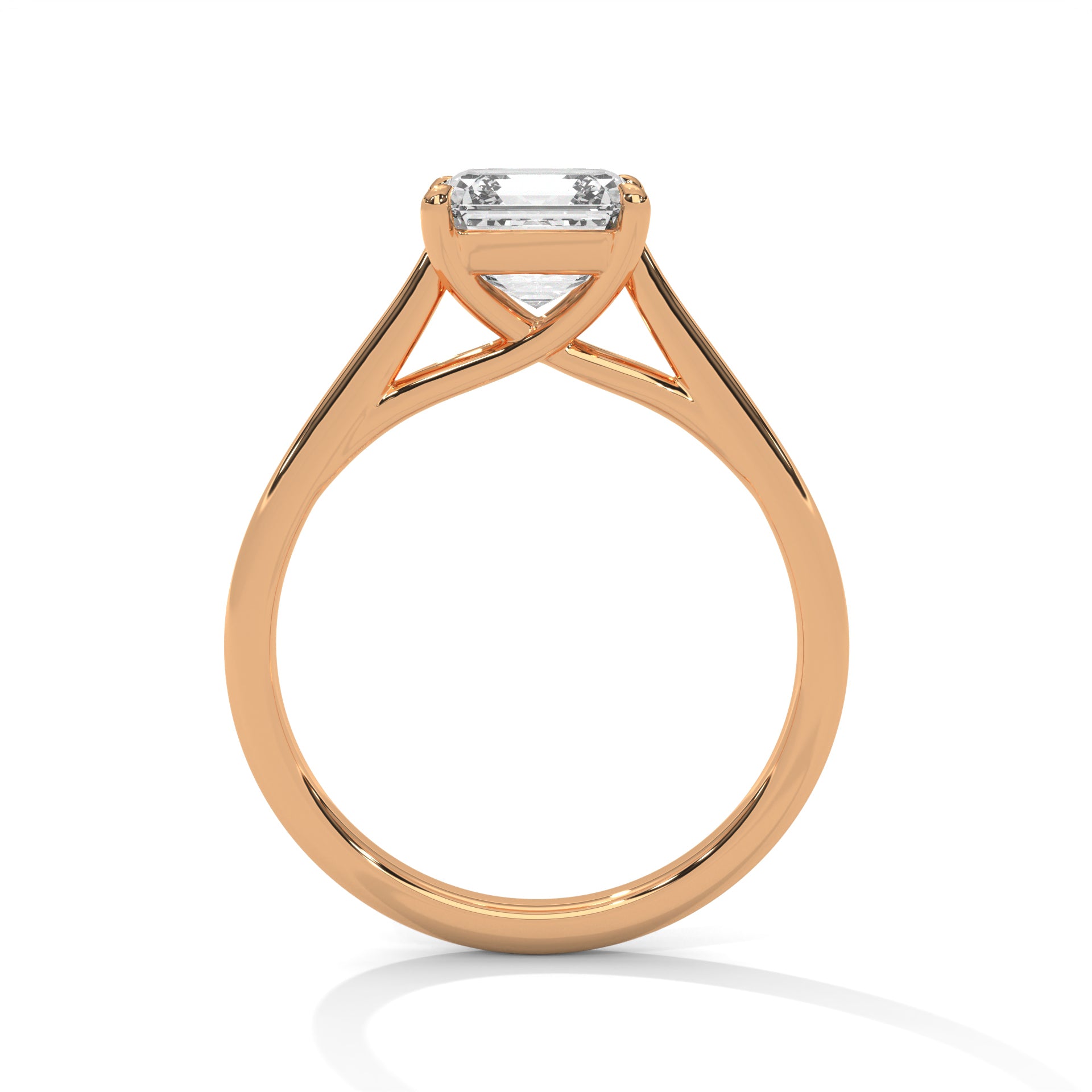 1–3 Carat Emerald Square Lab-Grown Diamond Solitaire Engagement Ring – Plain Band, 18K Gold